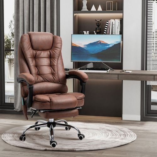 High Back Heated Massage Office Chair with Recline & Footrest – Brown | Wellness Haven Store