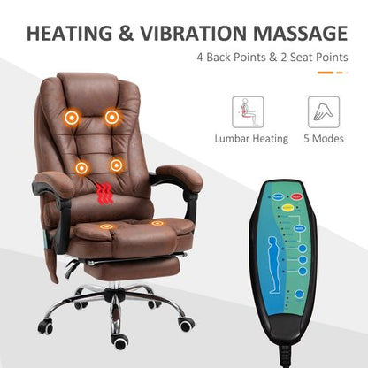 High Back Heated Massage Office Chair with Recline & Footrest – Brown | Wellness Haven Store