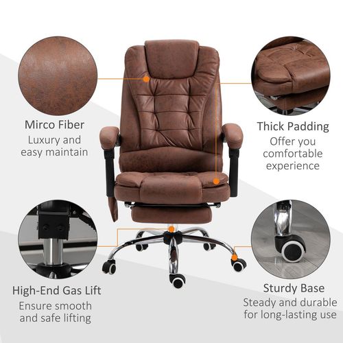 High Back Heated Massage Office Chair with Recline & Footrest – Brown | Wellness Haven Store