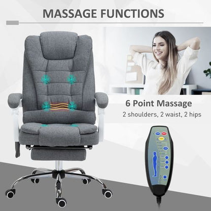 High Back Heated Massage Office Chair with Recline & Footrest – Grey | Wellness Haven Store