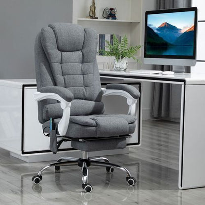 High Back Heated Massage Office Chair with Recline & Footrest – Grey | Wellness Haven Store