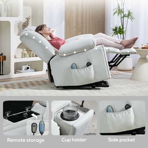 Power Lift Recliner Chair with Vibration Massage, USB – Light Grey | Wellness Haven Store