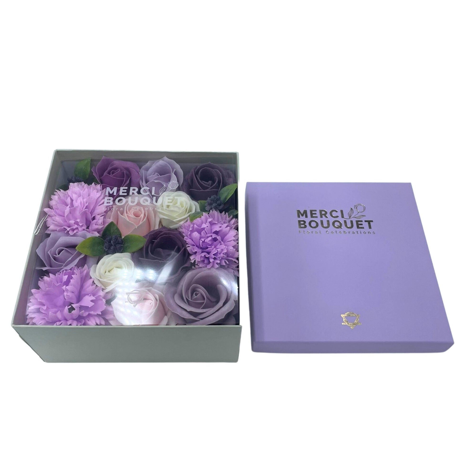 Soap Flowers - Square Box - Lavender Rose & Carnation | Wellness Haven Store