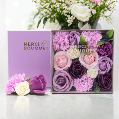 Soap Flowers - Square Box - Lavender Rose & Carnation | Wellness Haven Store