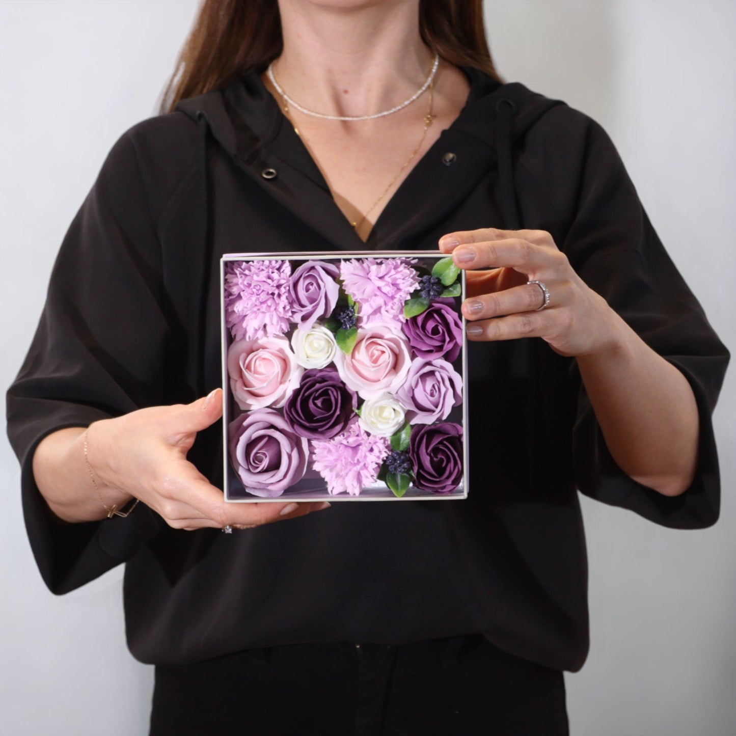 Soap Flowers - Square Box - Lavender Rose & Carnation | Wellness Haven Store