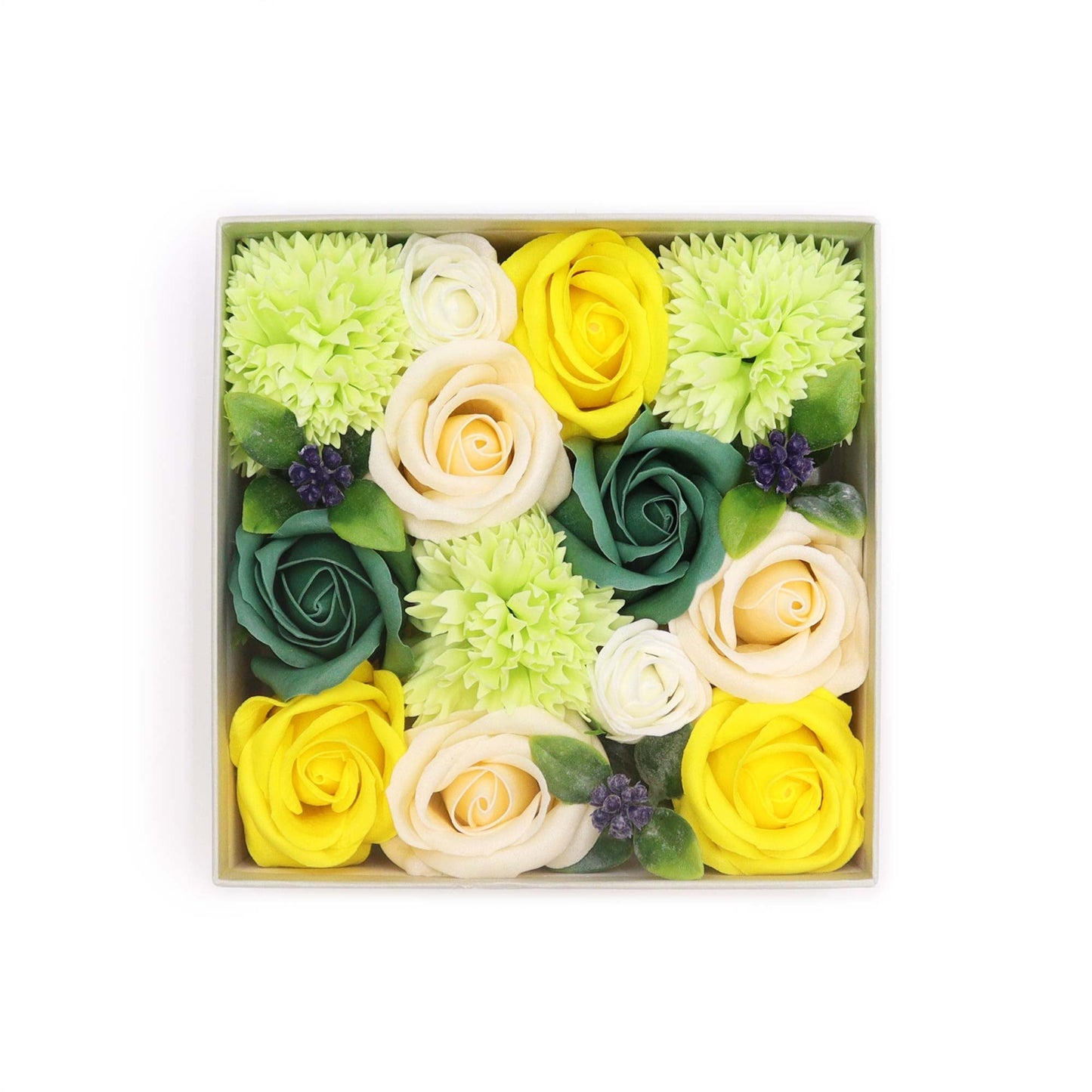 Soap Flowers - Square Box - Spring Celebrations - Yellow & Greens | Wellness Haven Store