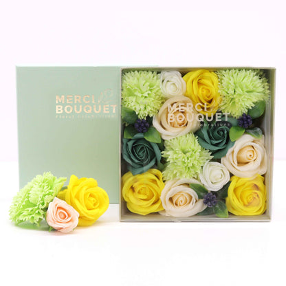 Soap Flowers - Square Box - Spring Celebrations - Yellow & Greens | Wellness Haven Store