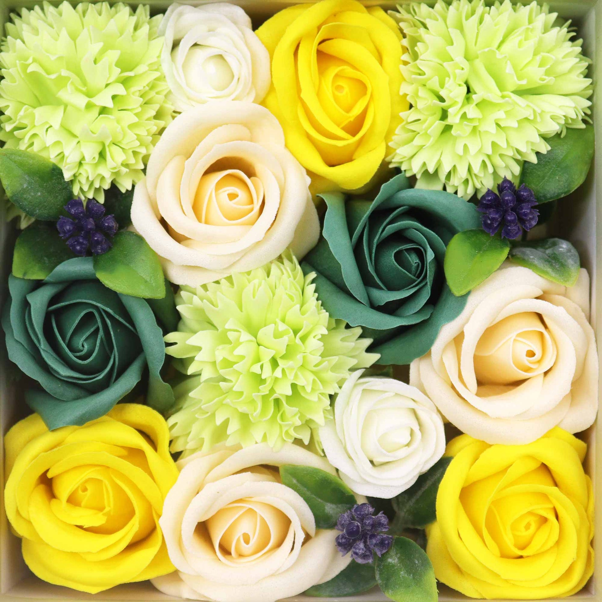 Soap Flowers - Square Box - Spring Celebrations - Yellow & Greens | Wellness Haven Store