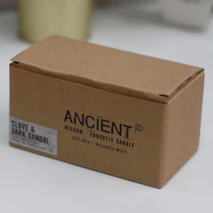 Wooden Wick Concrete Candle - Clove & Dark Sandalwood | Wellness Haven Store